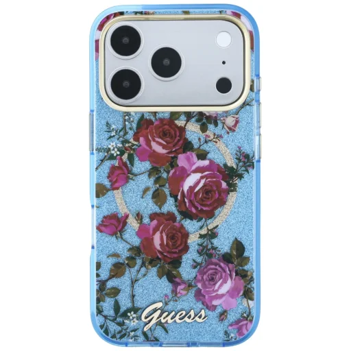 Apple iPhone 18 Pro / 17 Pro svetlomodré puzdro Guess IML Glitter Blossom Roses - 6
