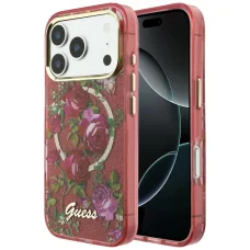 iPhone 18 Pro Max / iPhone 17 Pro Max bordový Guess IML Glitter Blossom Roses pevný kryt