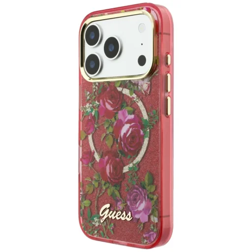 iPhone 18 Pro Max / iPhone 17 Pro Max bordový Guess IML Glitter Blossom Roses pevný kryt - 2