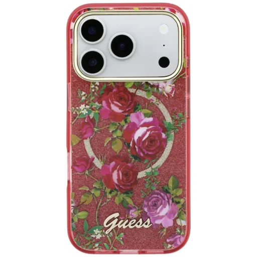 iPhone 18 Pro Max / iPhone 17 Pro Max bordový Guess IML Glitter Blossom Roses pevný kryt - 3