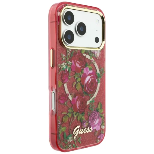 iPhone 18 Pro Max / iPhone 17 Pro Max bordový Guess IML Glitter Blossom Roses pevný kryt - 4