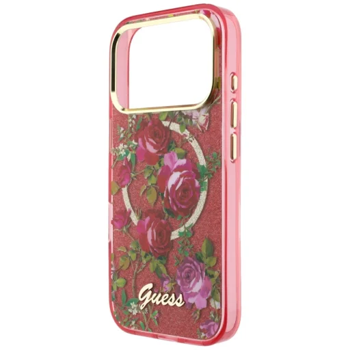 iPhone 18 Pro Max / iPhone 17 Pro Max bordový Guess IML Glitter Blossom Roses pevný kryt - 6