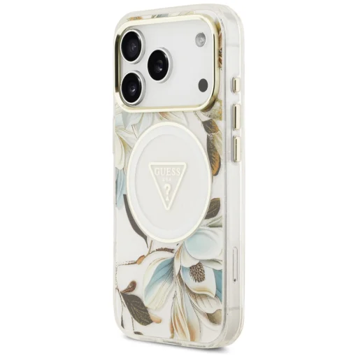 Apple iPhone 18 Pro / 17 Pro biele puzdro Guess IML Glitter Flowers Triangle MagSafe - 2