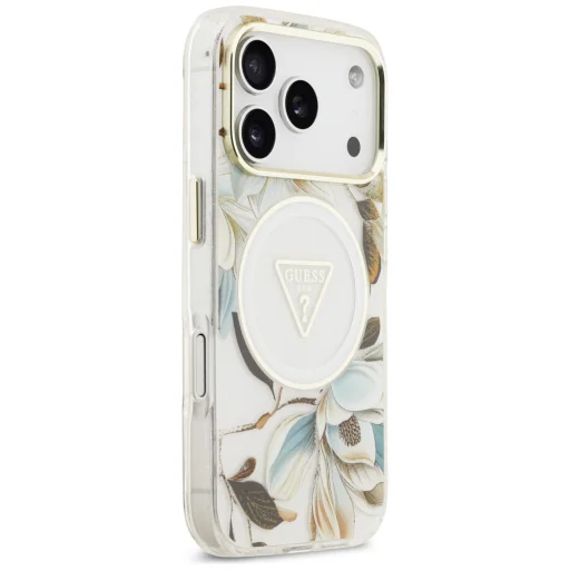 Apple iPhone 18 Pro / 17 Pro biele puzdro Guess IML Glitter Flowers Triangle MagSafe - 4
