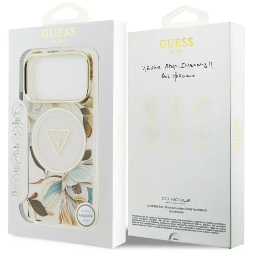 Apple iPhone 18 Pro / 17 Pro biele puzdro Guess IML Glitter Flowers Triangle MagSafe - 8
