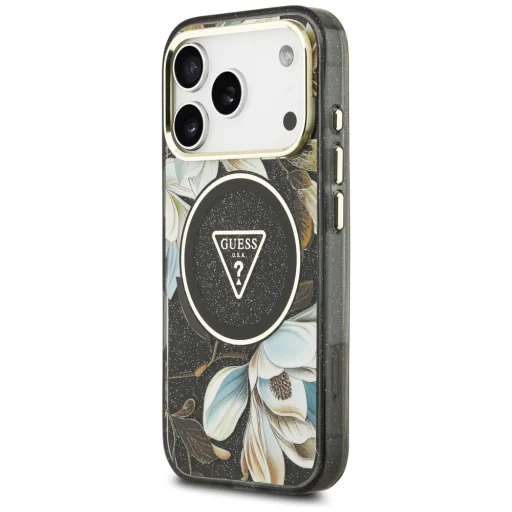 iPhone 18 Pro / 17 Pro čierne puzdro Guess IML Glitter Flowers Triangle MagSafe - 2