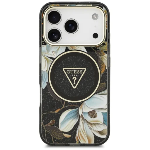 iPhone 18 Pro / 17 Pro čierne puzdro Guess IML Glitter Flowers Triangle MagSafe - 3