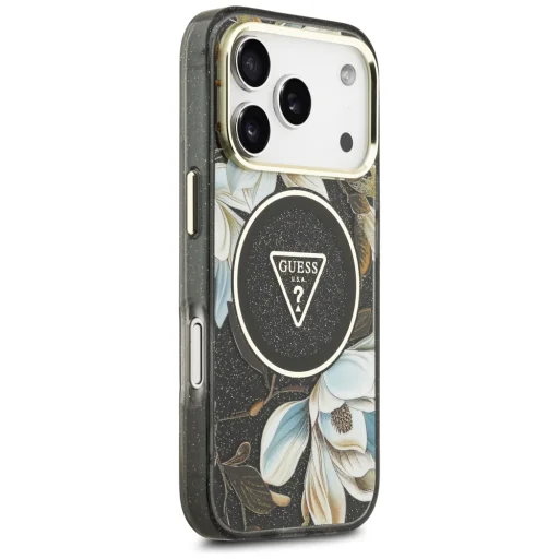 iPhone 18 Pro / 17 Pro čierne puzdro Guess IML Glitter Flowers Triangle MagSafe - 4