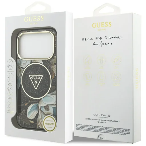 iPhone 18 Pro / 17 Pro čierne puzdro Guess IML Glitter Flowers Triangle MagSafe - 8