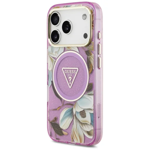 iPhone 18 Pro / 17 Pro fialové puzdro Guess IML Glitter Flowers Triangle MagSafe - 2