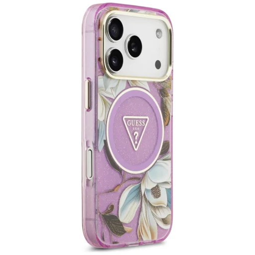 iPhone 18 Pro / 17 Pro fialové puzdro Guess IML Glitter Flowers Triangle MagSafe - 4