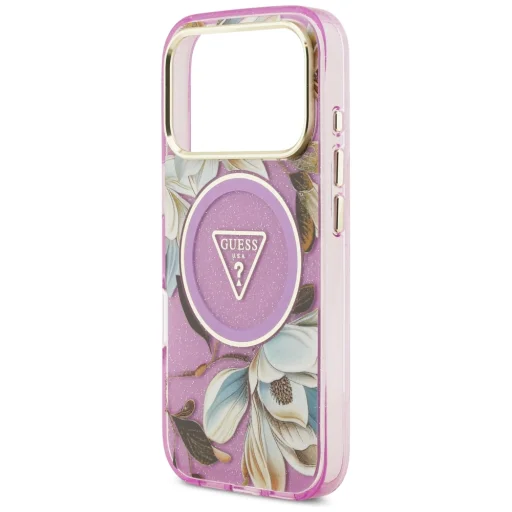 iPhone 18 Pro / 17 Pro fialové puzdro Guess IML Glitter Flowers Triangle MagSafe - 6