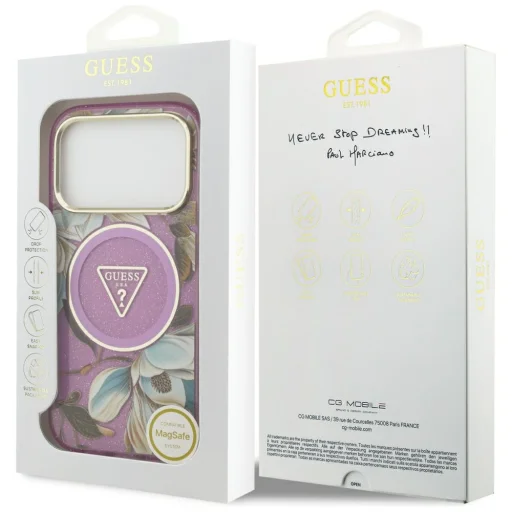iPhone 18 Pro / 17 Pro fialové puzdro Guess IML Glitter Flowers Triangle MagSafe - 8