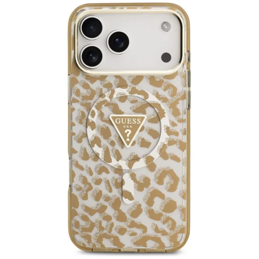 Apple iPhone 18 Pro Max / iPhone 17 Pro Max hnedý Guess IML Leopard Glitter Triangle Logo MagSafe pevný kryt - 3