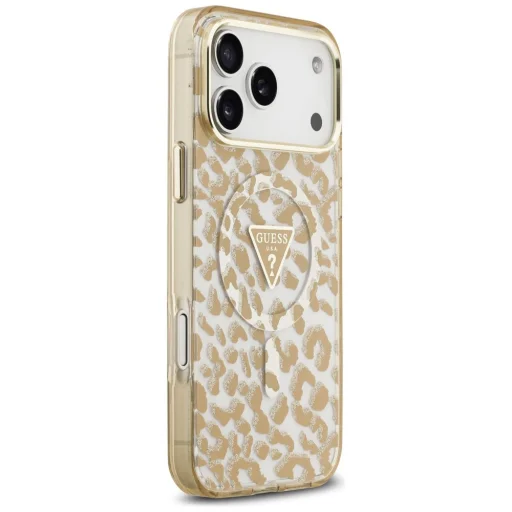 Apple iPhone 18 Pro Max / iPhone 17 Pro Max hnedý Guess IML Leopard Glitter Triangle Logo MagSafe pevný kryt - 4