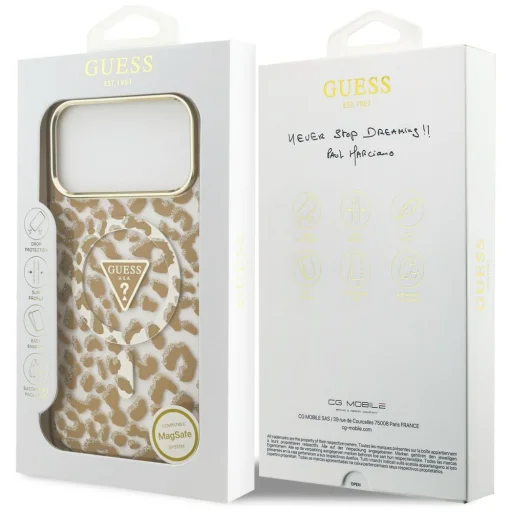 Apple iPhone 18 Pro Max / iPhone 17 Pro Max hnedý Guess IML Leopard Glitter Triangle Logo MagSafe pevný kryt - 8