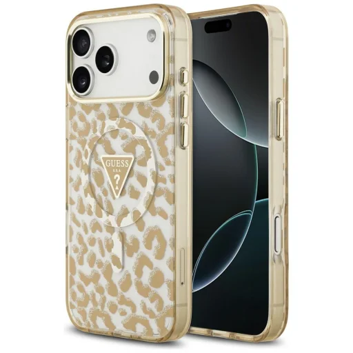 Apple iPhone 18 Pro Max / iPhone 17 Pro Max hnedý Guess IML Leopard Glitter Triangle Logo MagSafe pevný kryt - 1