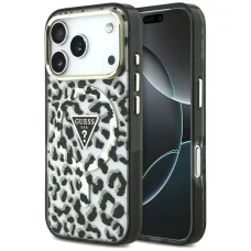 iPhone 18 Pro / iPhone 17 Pro čierny Guess IML Leopard Glitter Triangle Logo MagSafe pevný kryt