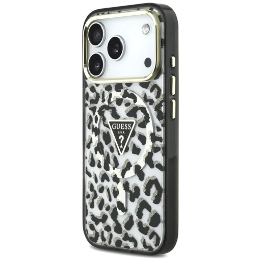 iPhone 18 Pro / iPhone 17 Pro čierny Guess IML Leopard Glitter Triangle Logo MagSafe pevný kryt - 2