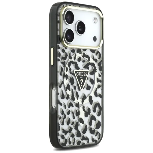 iPhone 18 Pro / iPhone 17 Pro čierny Guess IML Leopard Glitter Triangle Logo MagSafe pevný kryt - 4