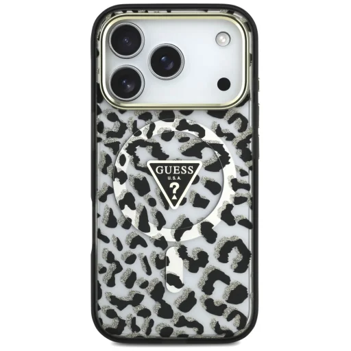 iPhone 18 Pro / iPhone 17 Pro čierny Guess IML Leopard Glitter Triangle Logo MagSafe pevný kryt - 3