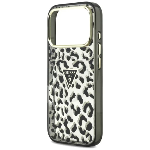 iPhone 18 Pro / iPhone 17 Pro čierny Guess IML Leopard Glitter Triangle Logo MagSafe pevný kryt - 6