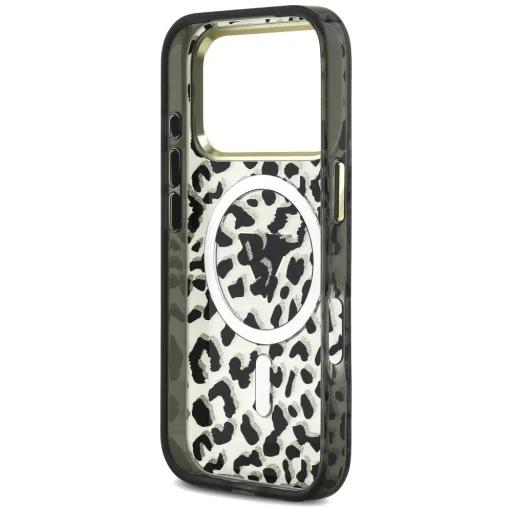 iPhone 18 Pro / iPhone 17 Pro čierny Guess IML Leopard Glitter Triangle Logo MagSafe pevný kryt - 7