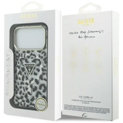 iPhone 18 Pro / iPhone 17 Pro čierny Guess IML Leopard Glitter Triangle Logo MagSafe pevný kryt - 8