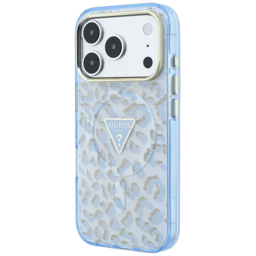 iPhone 18 Pro / 17 Pro modré puzdro Guess IML Leopard Glitter Triangle Logo MagSafe - 2