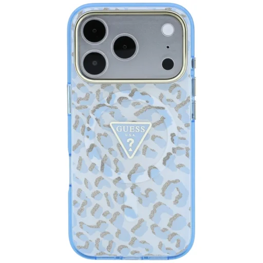 iPhone 18 Pro / 17 Pro modré puzdro Guess IML Leopard Glitter Triangle Logo MagSafe - 3
