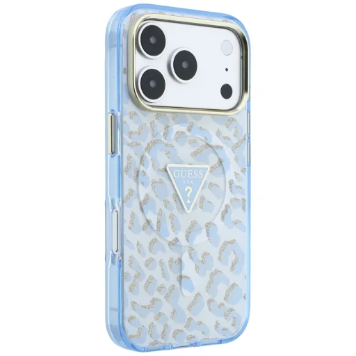 iPhone 18 Pro / 17 Pro modré puzdro Guess IML Leopard Glitter Triangle Logo MagSafe - 4
