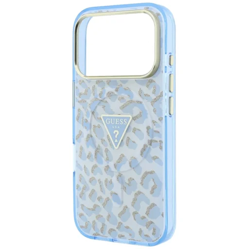 iPhone 18 Pro / 17 Pro modré puzdro Guess IML Leopard Glitter Triangle Logo MagSafe - 6