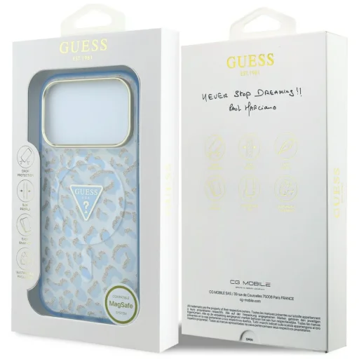 iPhone 18 Pro / 17 Pro modré puzdro Guess IML Leopard Glitter Triangle Logo MagSafe - 8