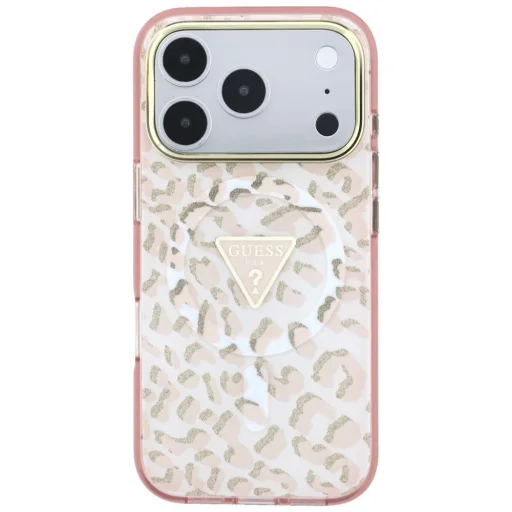  iPhone 18 Pro Max / iPhone 17 Pro Max rózsaszín Guess IML Leopard Glitter Triangle Logo MagSafe keménytok - 3