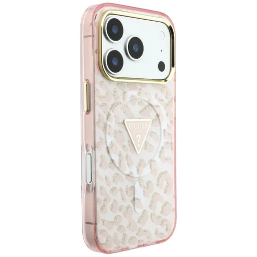  iPhone 18 Pro Max / iPhone 17 Pro Max rózsaszín Guess IML Leopard Glitter Triangle Logo MagSafe keménytok - 4