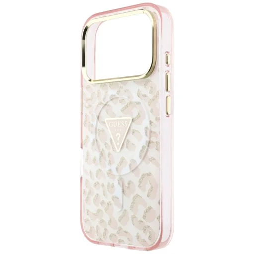  iPhone 18 Pro Max / iPhone 17 Pro Max rózsaszín Guess IML Leopard Glitter Triangle Logo MagSafe keménytok - 6