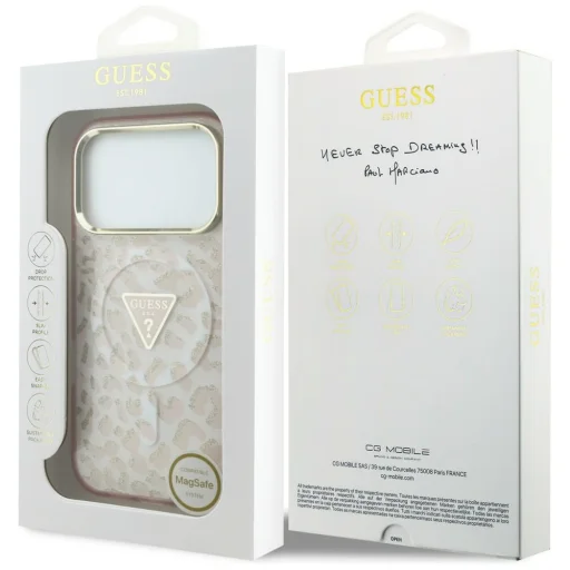  iPhone 18 Pro Max / iPhone 17 Pro Max rózsaszín Guess IML Leopard Glitter Triangle Logo MagSafe keménytok - 8