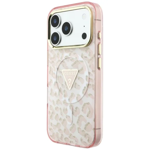  iPhone 18 Pro Max / iPhone 17 Pro Max rózsaszín Guess IML Leopard Glitter Triangle Logo MagSafe keménytok - 2