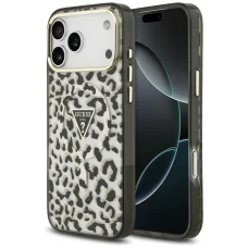 iPhone 18 Pro Max / 17 Pro Max čierny Guess IML Leopard Glitter Triangle Logo MagSafe kryt