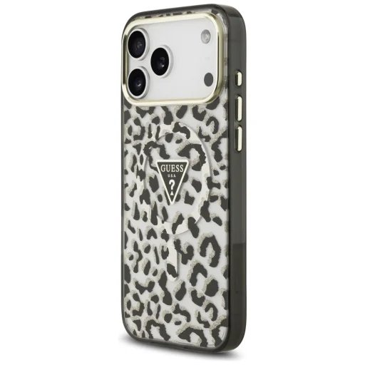 iPhone 18 Pro Max / 17 Pro Max čierny Guess IML Leopard Glitter Triangle Logo MagSafe kryt - 2