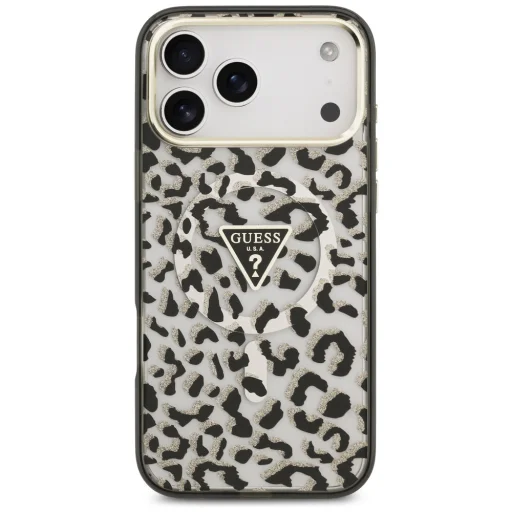 iPhone 18 Pro Max / 17 Pro Max čierny Guess IML Leopard Glitter Triangle Logo MagSafe kryt - 3