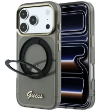 iPhone 18 Pro Max / 17 Pro Max čierne puzdro Guess IML Ring Stand 360 Script s kovovým logom MagSafe