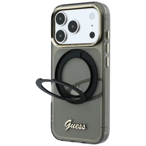 iPhone 18 Pro / 17 Pro čierne Guess IML Ring Stand 360 Script puzdro s kovovým logom MagSafe - 7
