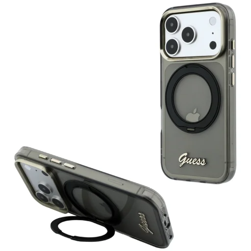 iPhone 18 Pro / 17 Pro čierne Guess IML Ring Stand 360 Script puzdro s kovovým logom MagSafe - 2