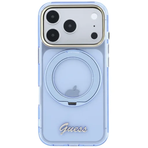 iPhone 18 Pro Max / 17 Pro Max svetlomodré puzdro Guess IML Ring Stand 360 Script Metal Logo MagSafe - 5