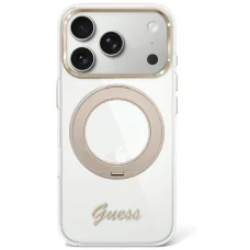  iPhone 18 Pro Max / 17 Pro Max Átlátszó Guess IML Ring Stand 360 Script Metal Logo MagSafe tok