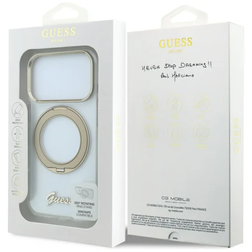  iPhone 18 Pro / 17 Pro átlátszó Guess IML Ring Stand 360 Script Metal Logo MagSafe tok - 4