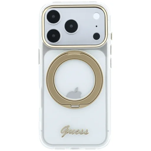  iPhone 18 Pro / 17 Pro átlátszó Guess IML Ring Stand 360 Script Metal Logo MagSafe tok - 5