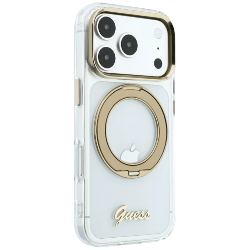 iPhone 18 Pro / 17 Pro priehľadný kryt Guess IML Ring Stand 360 Script Metal Logo MagSafe - 2