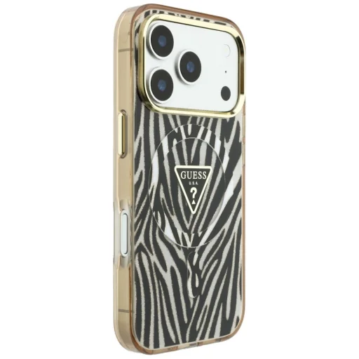  iPhone 18 Pro Max / iPhone 17 Pro Max arany Guess IML Zebra Glitter Triangle Logo MagSafe tok - 4